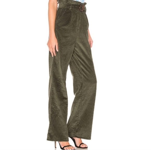 Revolve Majorelle Benedict Corduroy Pants Paperbag Belted Wide Leg Olive Small - Picture 17 of 17